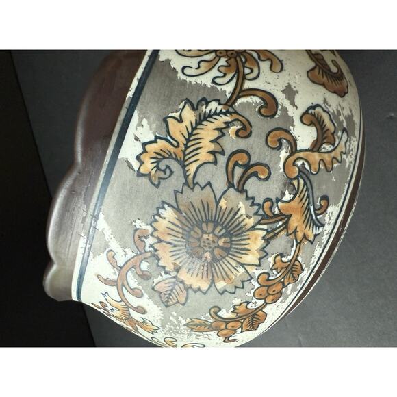 Vintage Stoneware Pottery Ruffle Bowl Brown Beige Glazed Scalloped Handcrafted - Picture 5 of 10